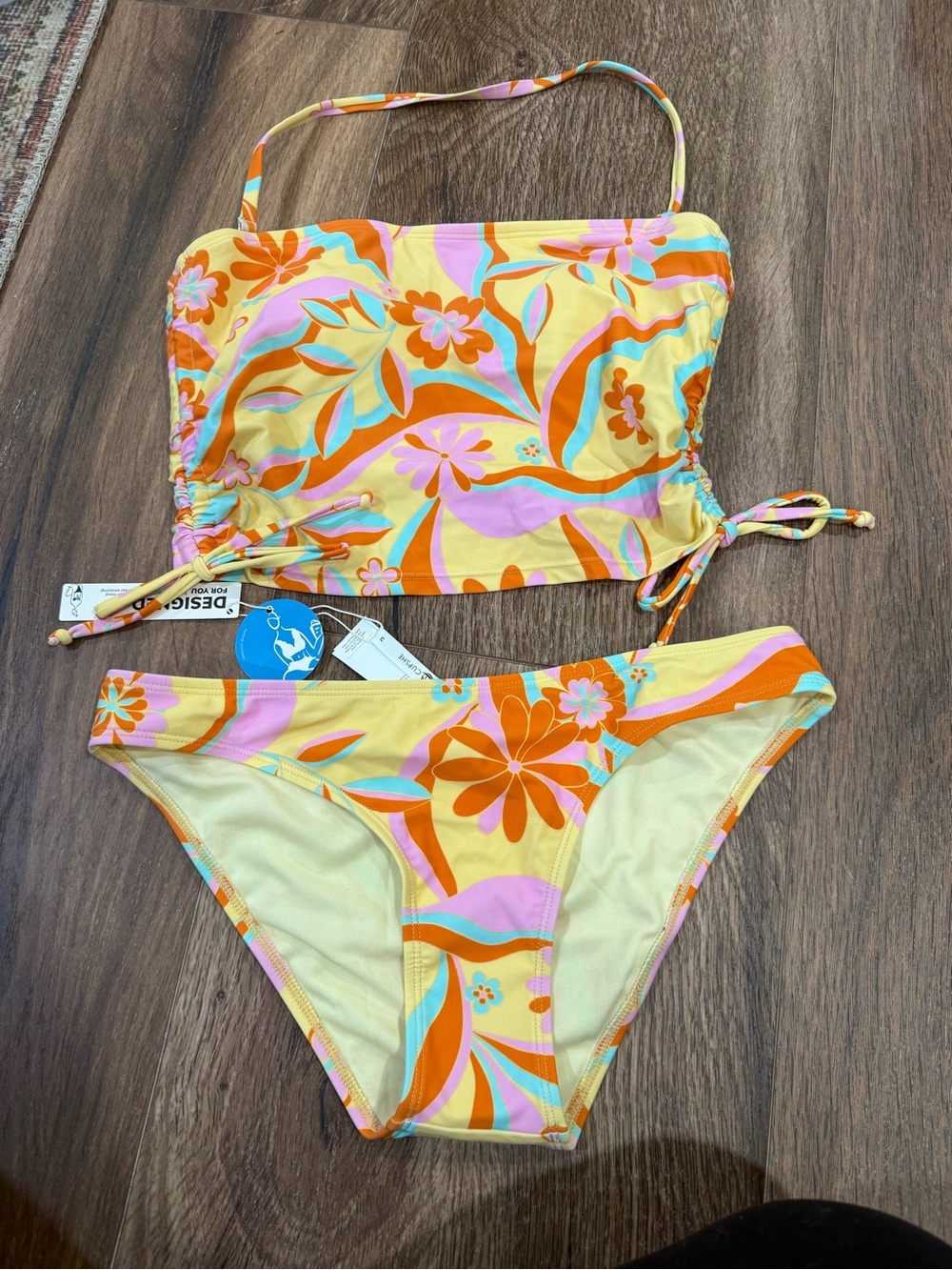Cupshe Floral Bandeau Tankini Swim Set - Yellow & Orange